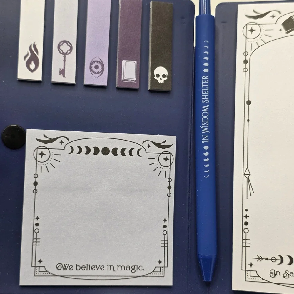Celestial Stationery Set In Sapienta Umbraculum Navy Gold Folio Pen Sticky Notes